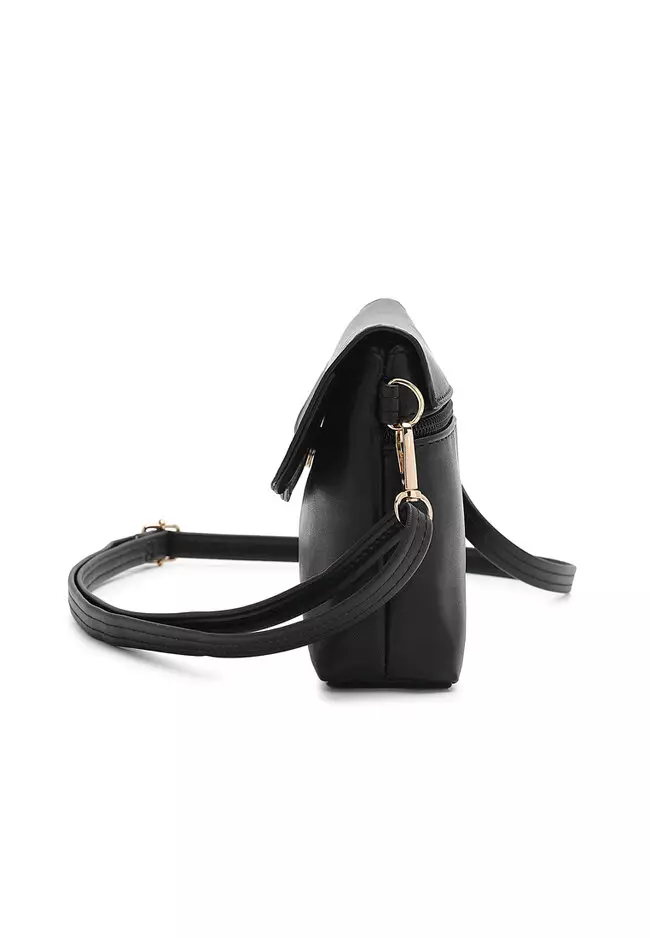 Faux Leather Sling Bag / Crossbody Bag - Black