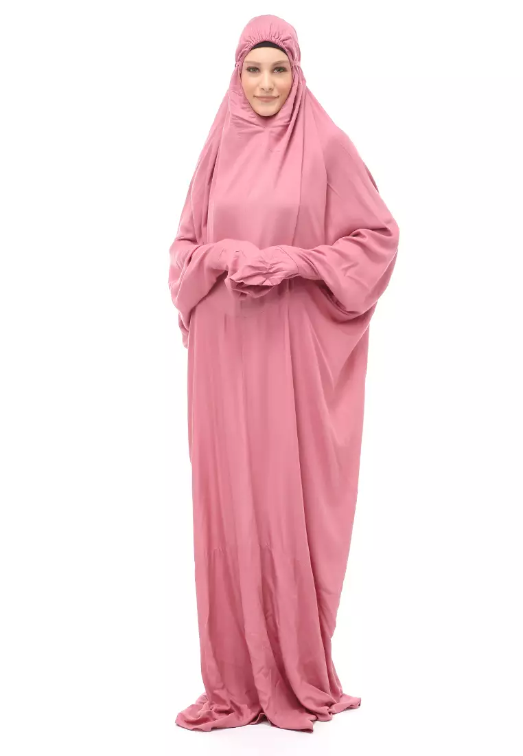 Karina Mukena Terusan Simple Muslimah Wanita Motif Polos Relaxed Fit - Peach
