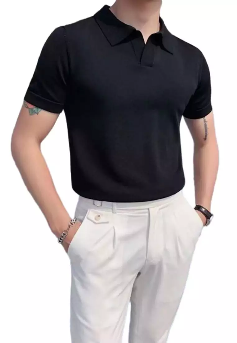 Buy Twenty Eight Shoes Slim Knit Polo Shirt SC3327 in Black 2024