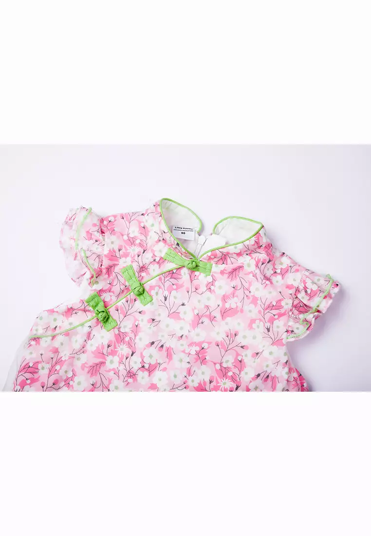 女童粉色紗裙白花褶邊袖漢服唐裝紗裙公主裙新年拜年衣服