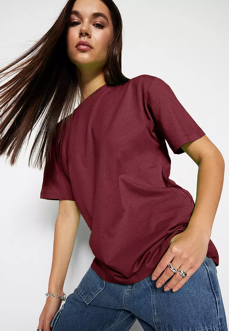 Cherry Rot Crew Neck Oversize/Wide Pattern Knitted T-Shirt