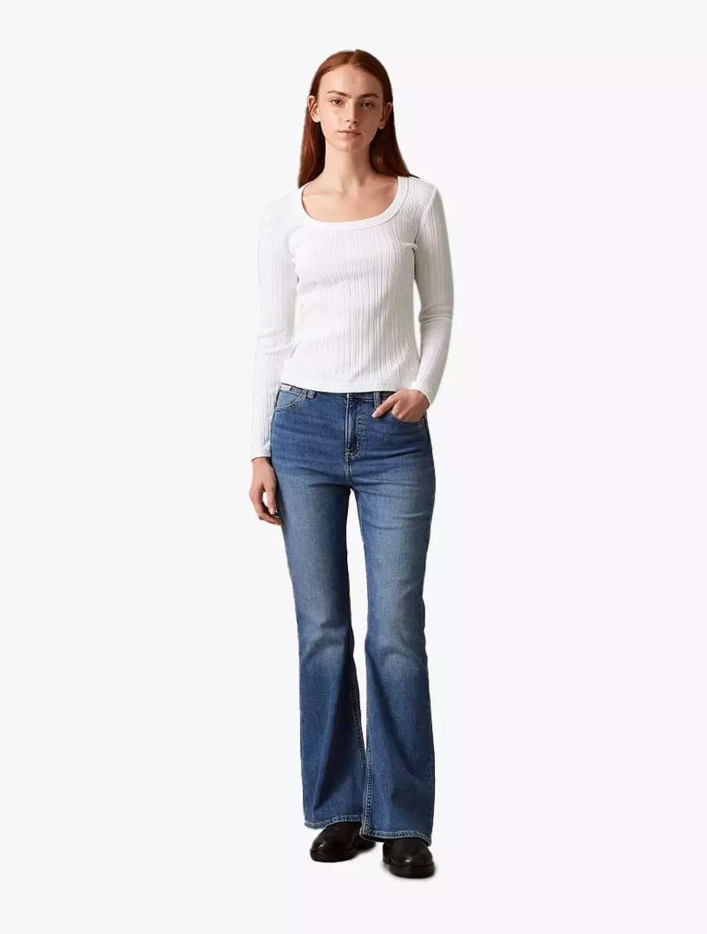 Calvin Klein Jeans - Boat Neck Rib Knit Slim Top - White - white