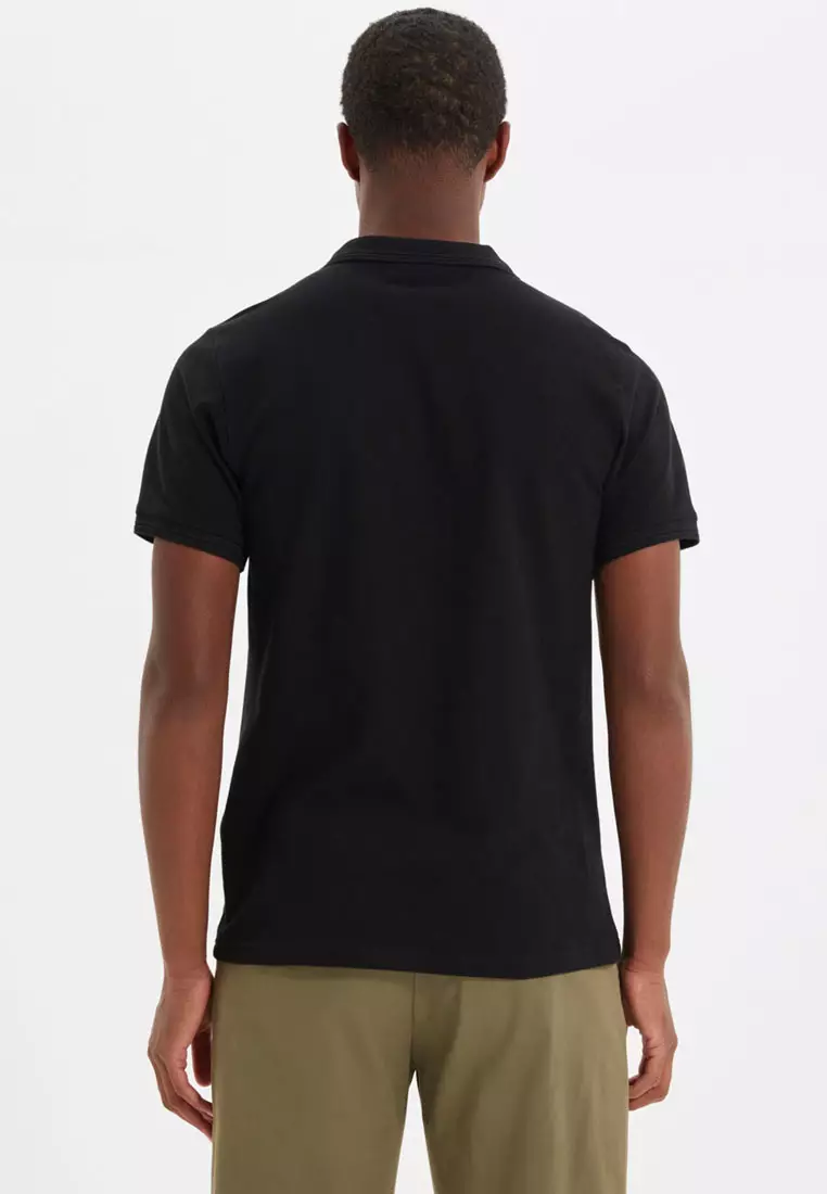 Plain black polo shirt hot sale back