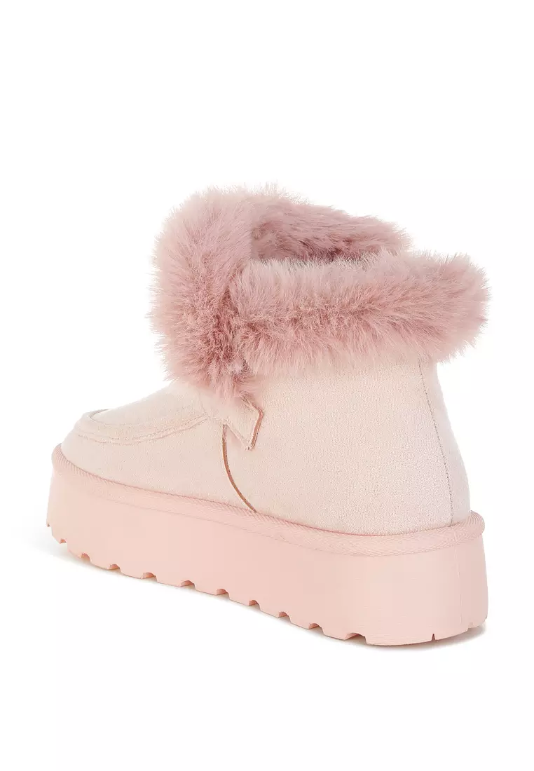 Pin Buckle Detail Snow Boots in Pink