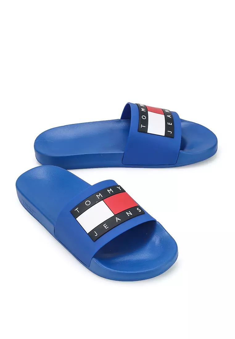 Blue tommy hilfiger slides outlet
