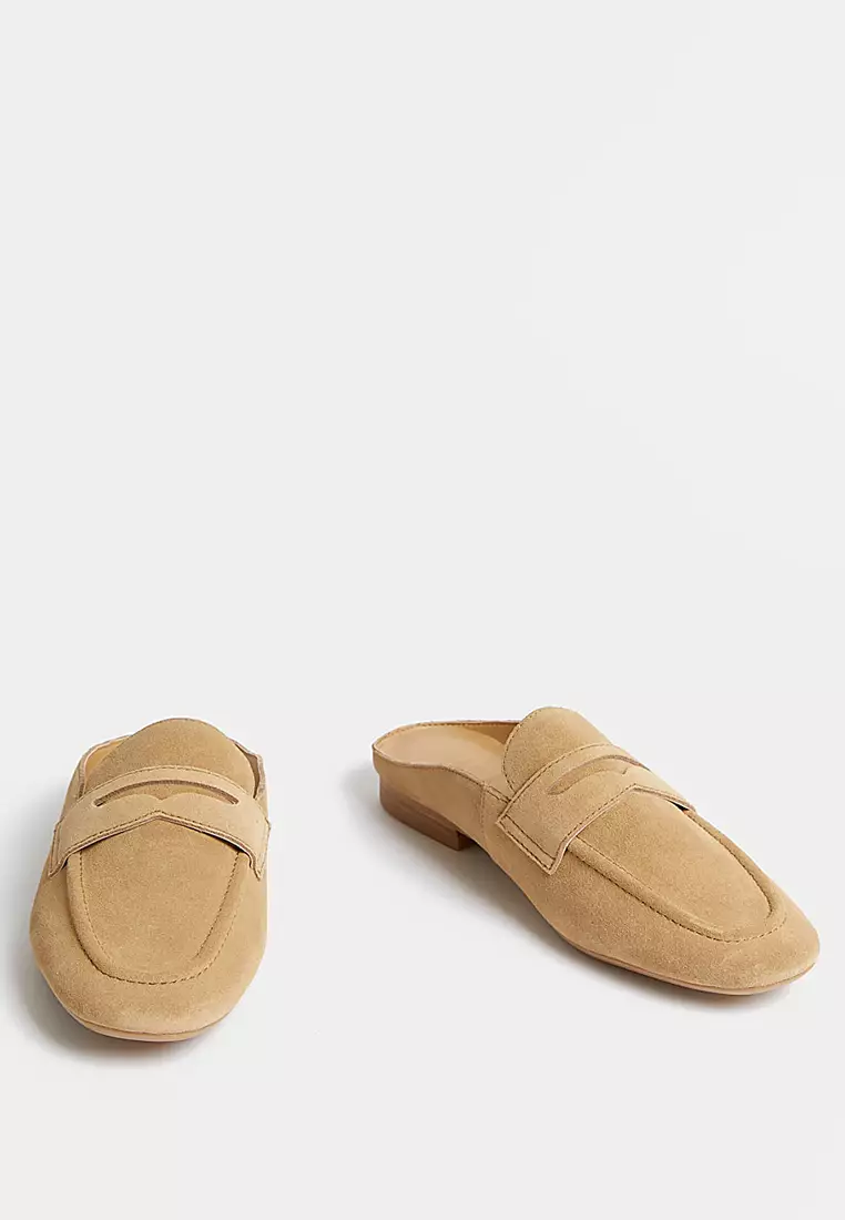 Suede Slip On Flat Mules