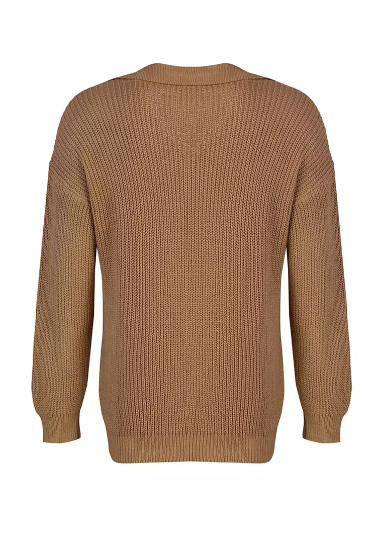 Plus Size Shirt Collar Knitwear Sweater