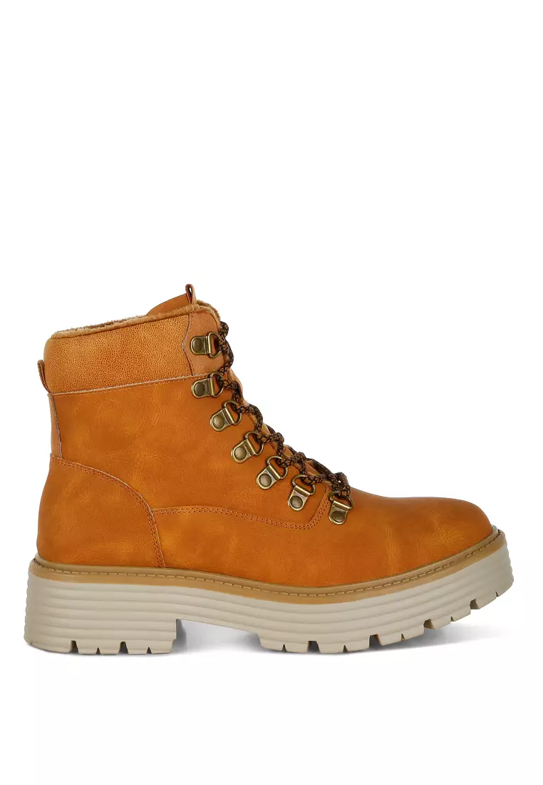 Discount on London Rag  shoes - SKU: Lace-Up Chunky Warm Ankle Boots in Tan