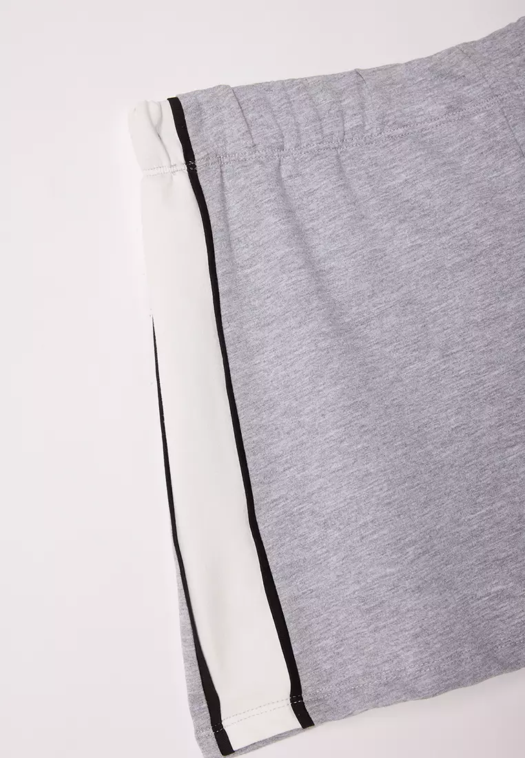 Grey Melange Color Block Mini Shorts & Bermuda TWOSS25SR00063