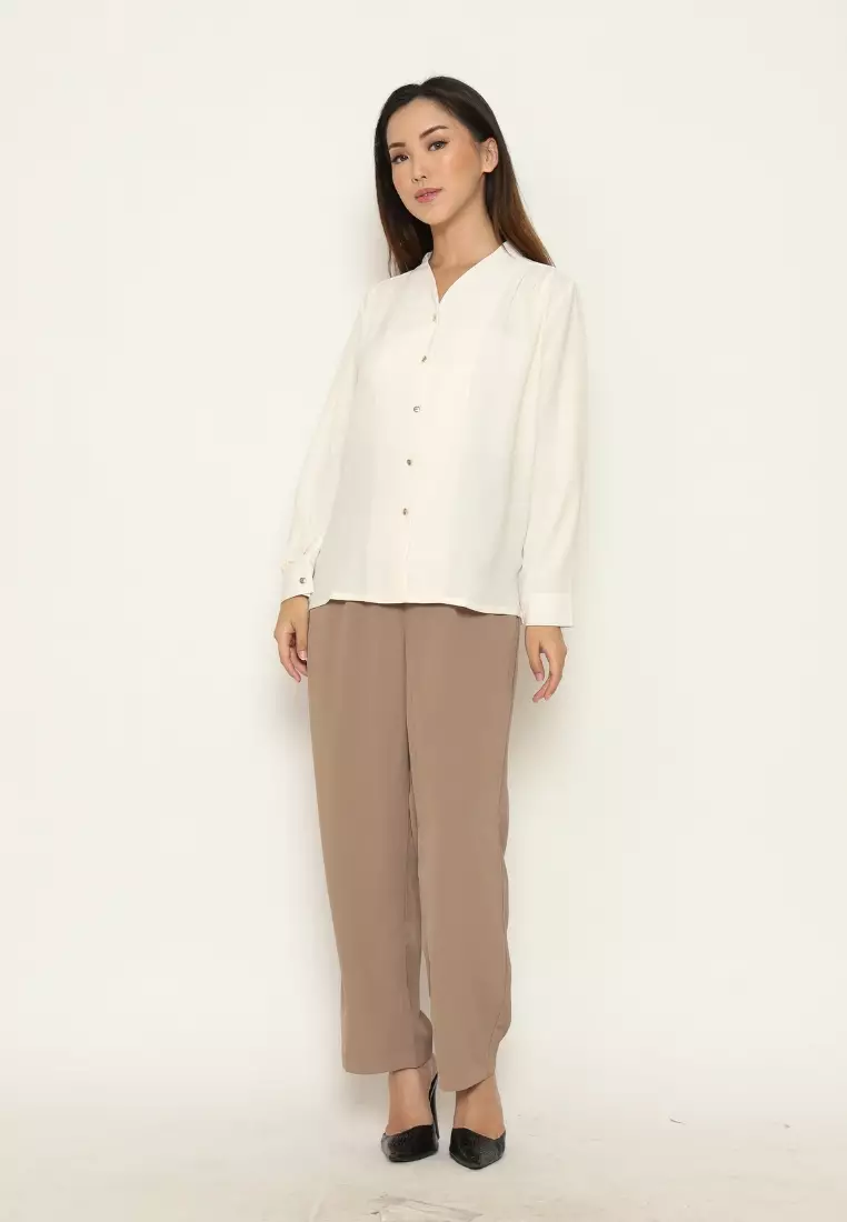 Urban Exchange Yudith White Blouse - Atasan Kemeja Blouse Putih Lengan Panjang Warna White