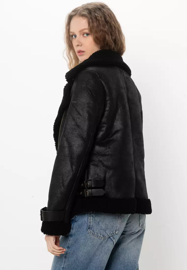 Faux Shearling Aviator Jacket