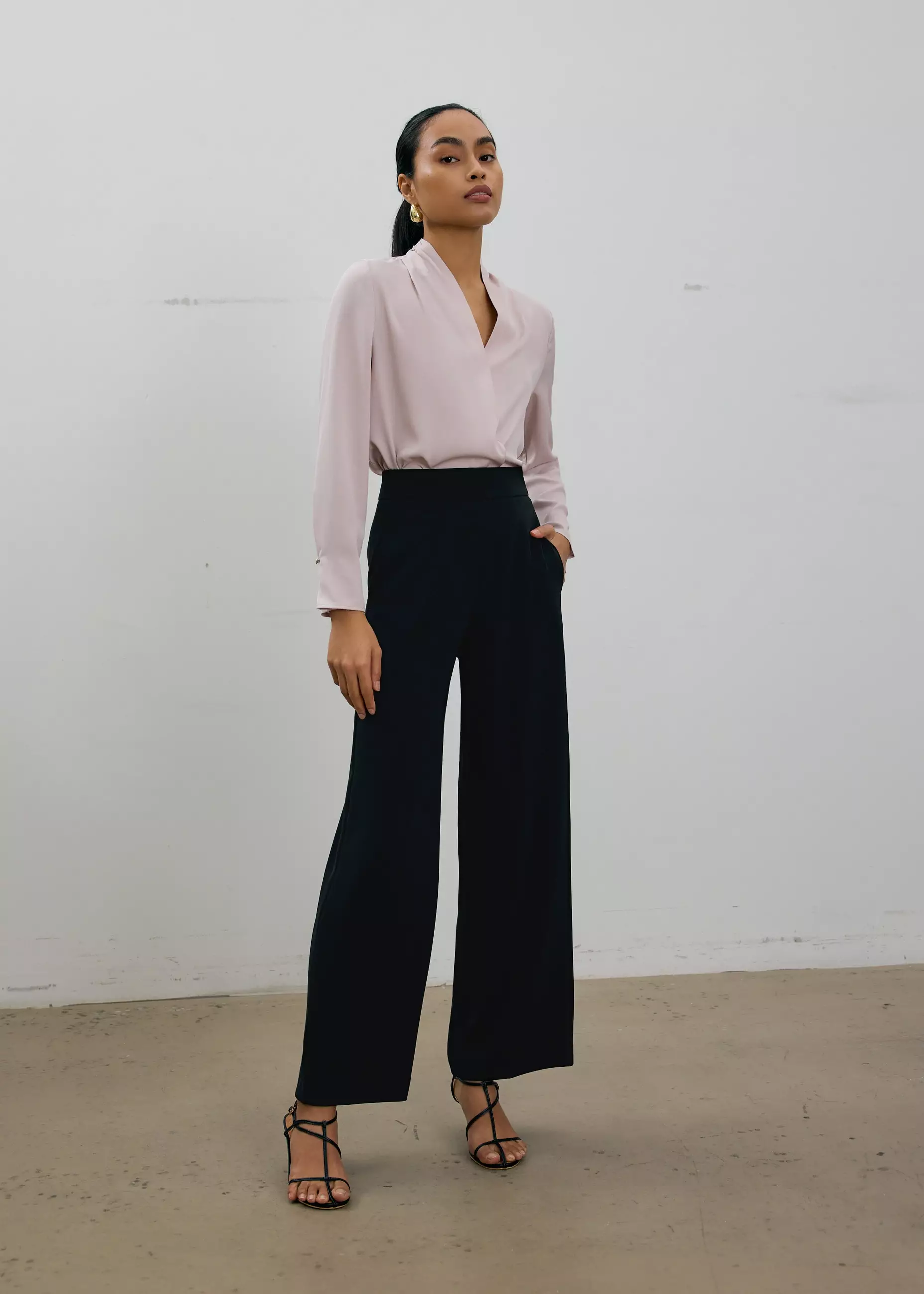 Atasan Wanita - RuchedReady® Ada V-neck Satin Wrap Blouse