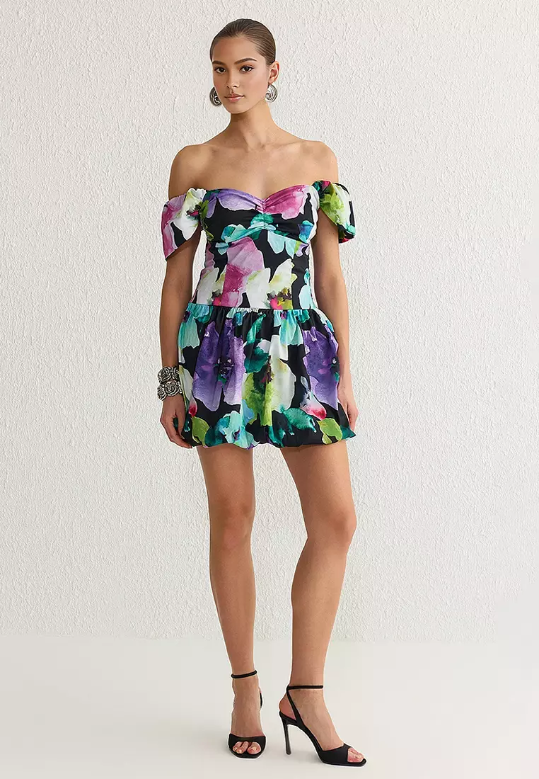 Carmen Collar Floral Mini Dress