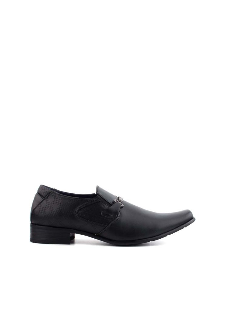 LR LARRIE Men Black Classic Business Wingtip Toe Slip On Shoes