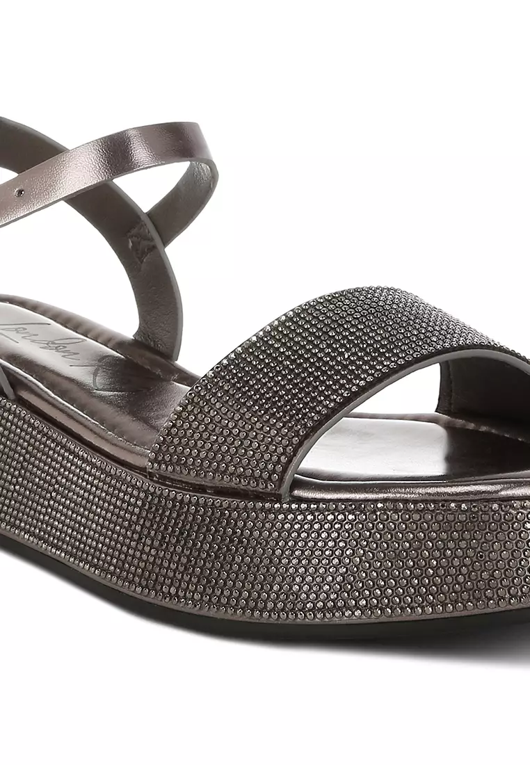 Buy London Rag Rhinestone Embellished Flatform Sandals in Pewter 2026 ...