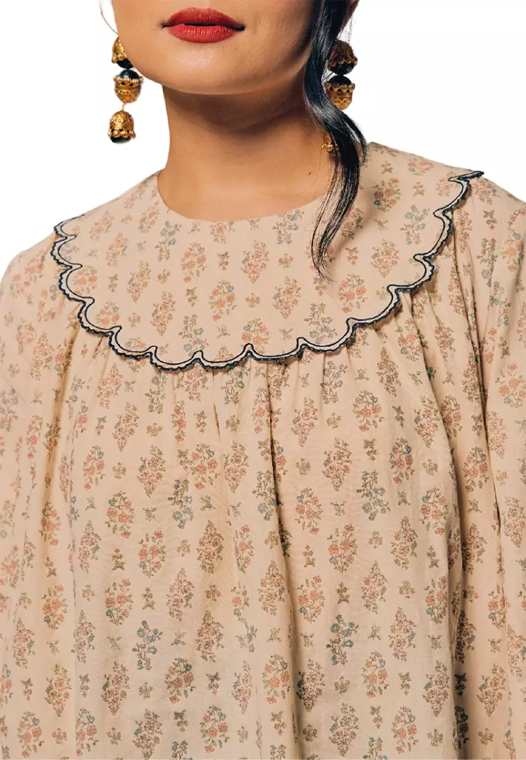 UMMA Kasturi Mini Kurung Bakawali Raya 2024 in Cream/Blue