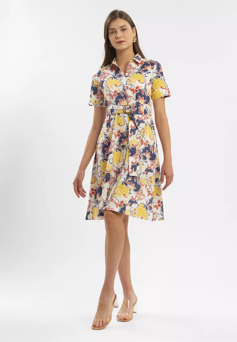 Minimal Saraswati Dress Navy Mustard