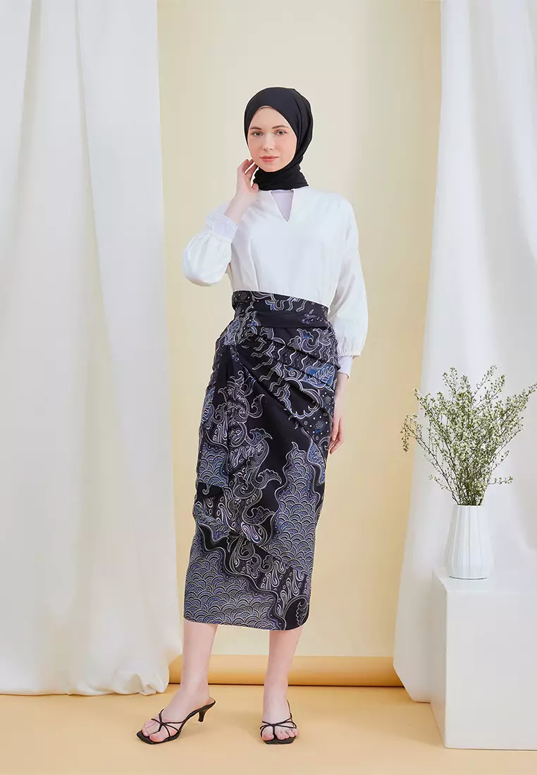 Enzy Batik Rok Lilit Ruffler Ganesha - Black