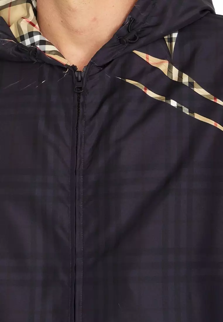Burberry Sliced Check Hooded Jacket in Black