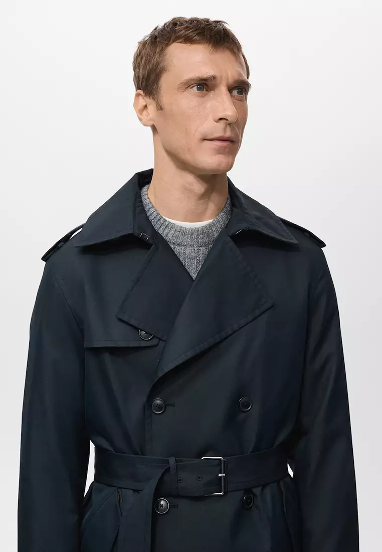 Water-Repellent Belted Trench Coat
