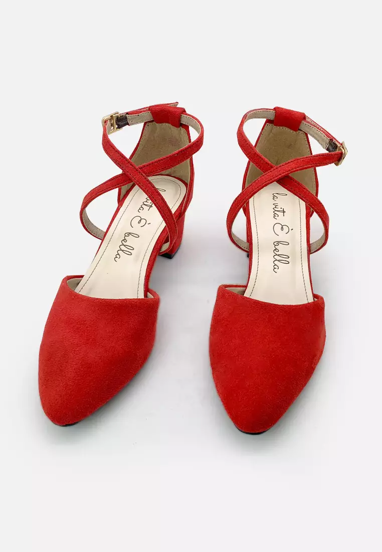 Ariana Pointed Toe Cross Sepatu Block Heels