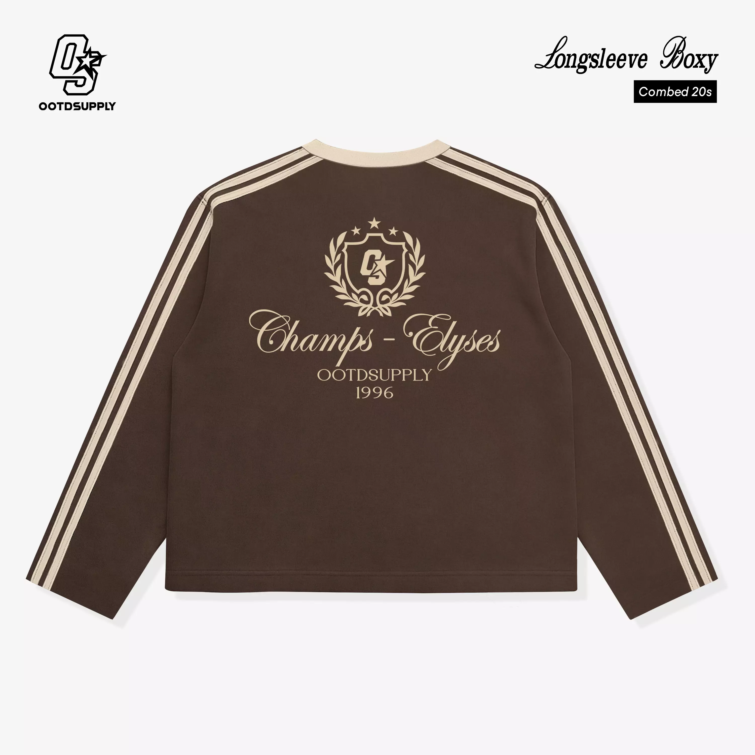 OOTDSUPPLY Longsleeve Boxy Double Stripe Elyses Dark Brown l Oversize T-Shirt Lengan Panjang l Kaos Kerah I Kaos Stripe | LSBX007