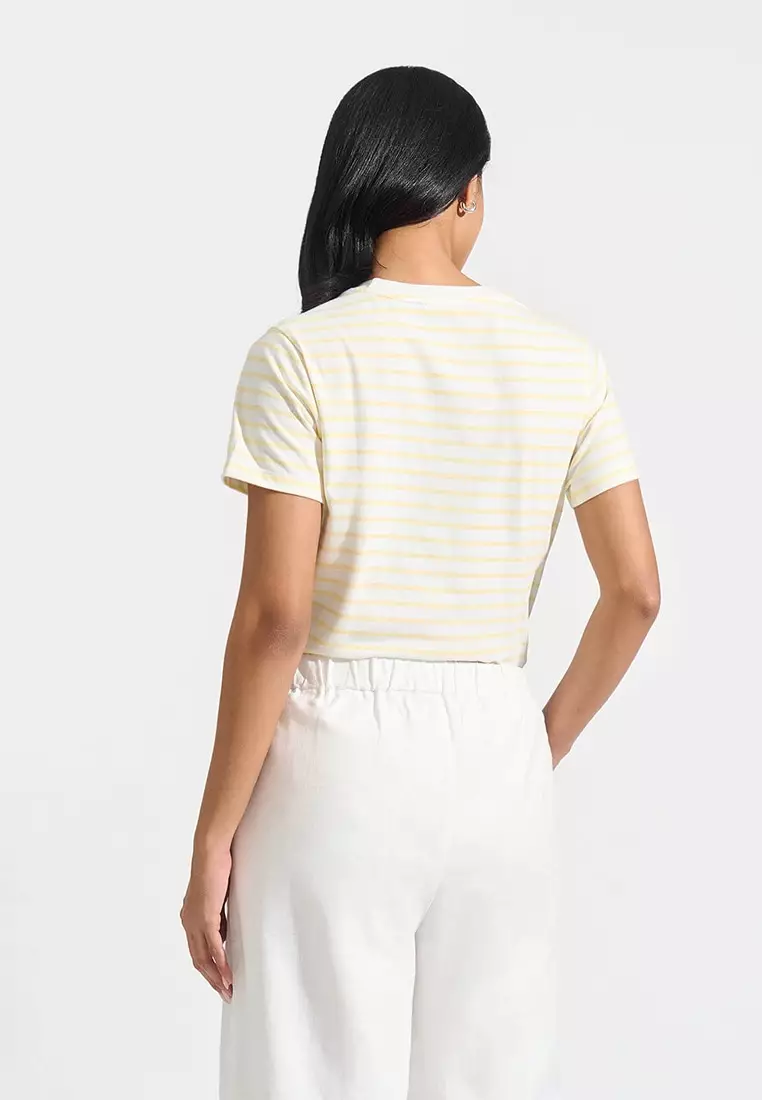 Embroidered Lemon Stripes Tee With Patch Pocket