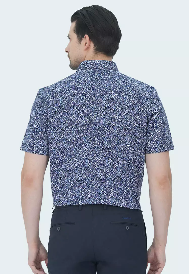Johnwin - Kemeja Formal - Kemeja Motif - Lengan Pendek - Slim Fit - Biru - FSH.650.K393.818.C-S/S