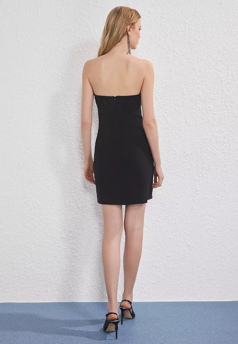 Black-White Lace Detailed Woven Mini Evening Night Graduation Dress TPRSS25EL00289