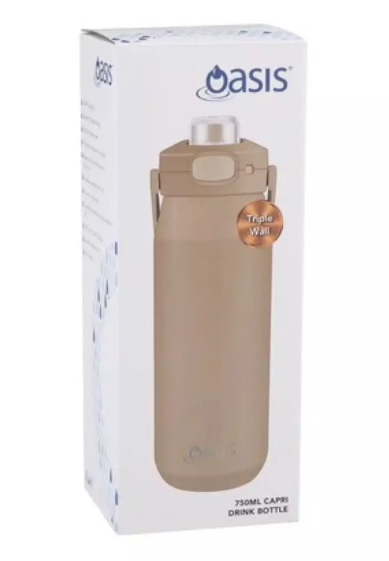Oasis Ceramic Stainless Steel Triple Wall Capri Quick Release Drink Bottle 750ML - Latte