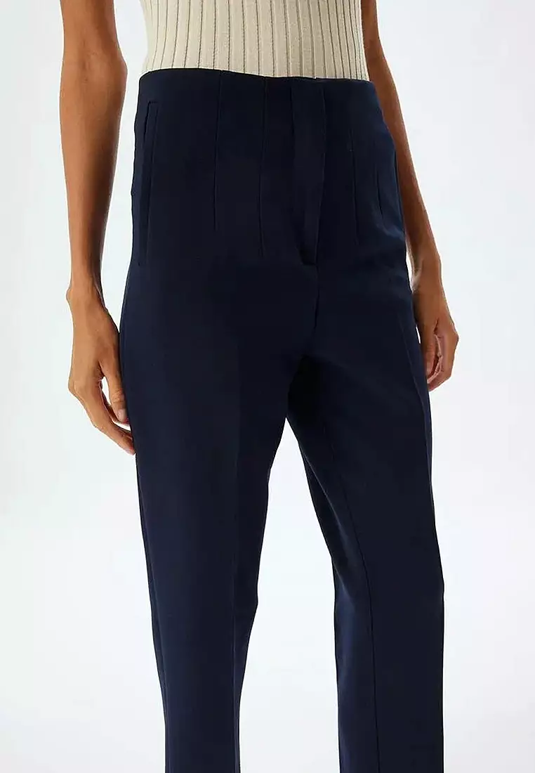 High Waist Pocket Slim Fit Cigarette Pants