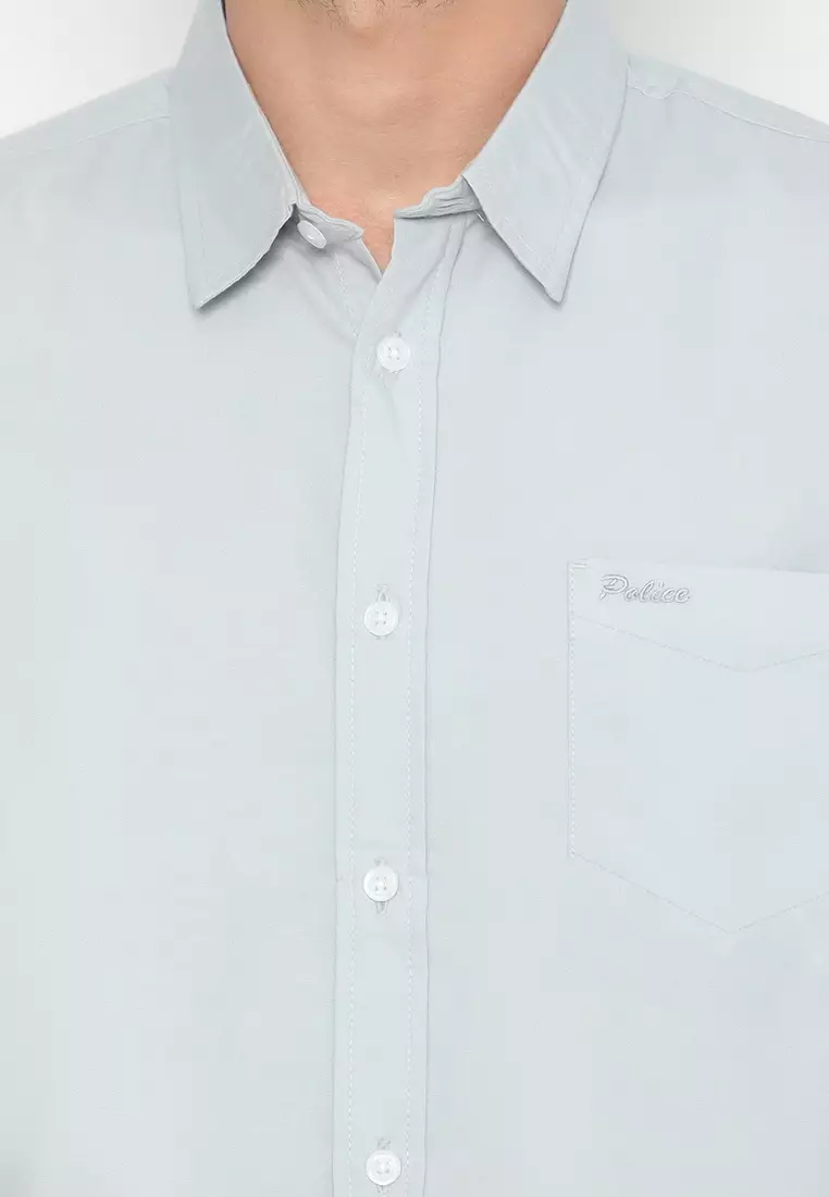POLICE Kemeja Polos Basic Cotton Soft Grey Regular Fit Pria