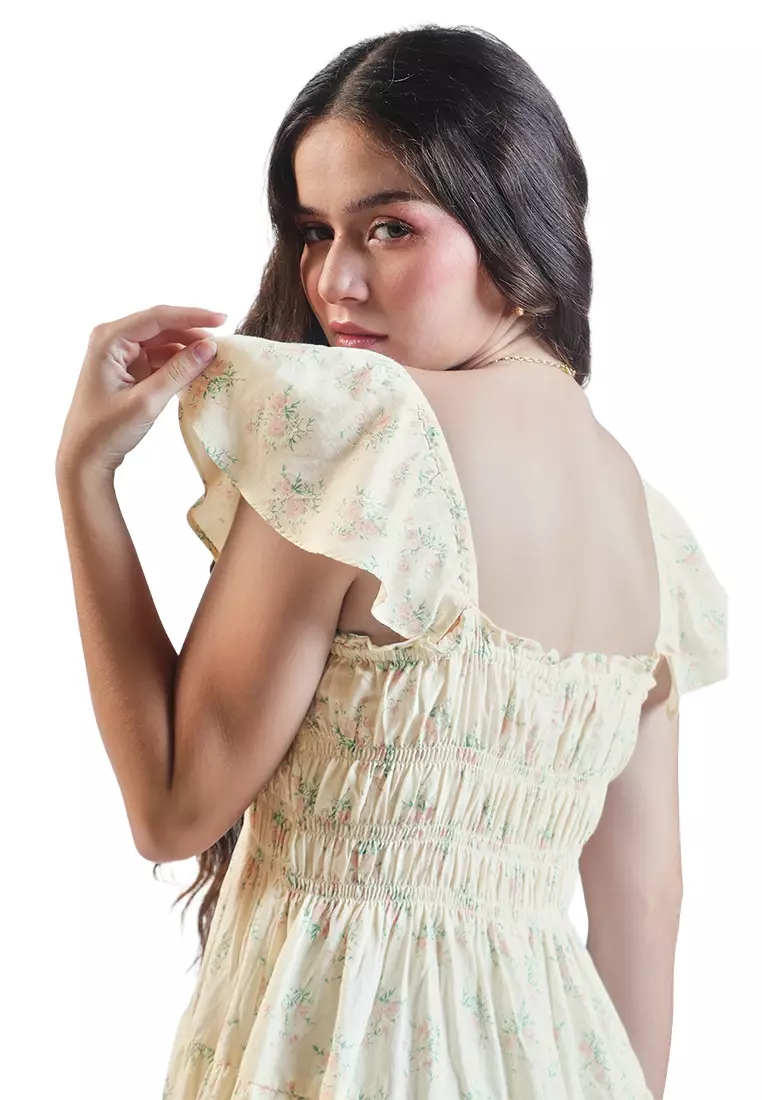 Floral Smocked Maxi Dress with Flutter Sleeves