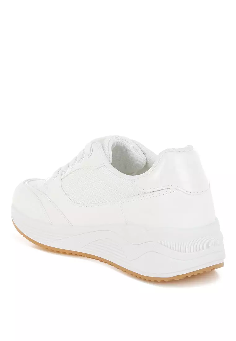 Chunky Mesh Lace Up Sneakers in White