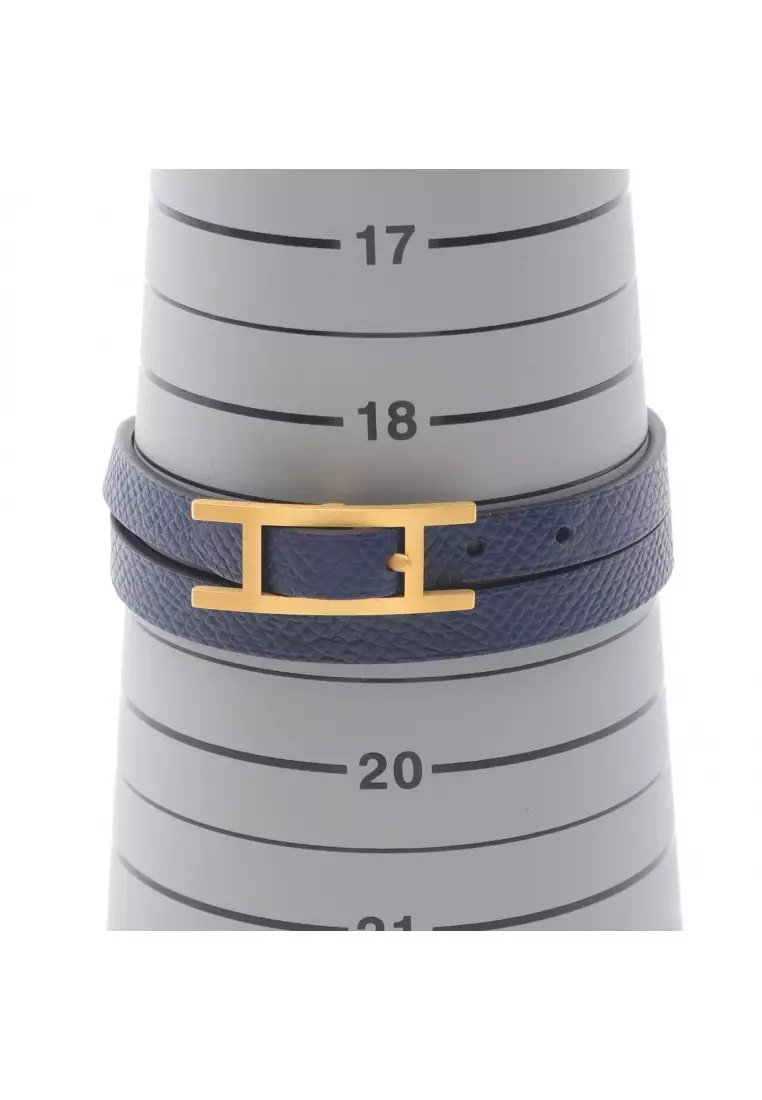 Pre-Loved Hermès Be Api double tour bracelet GP Veau epsom Veau Swift gold Dark navy Dark green