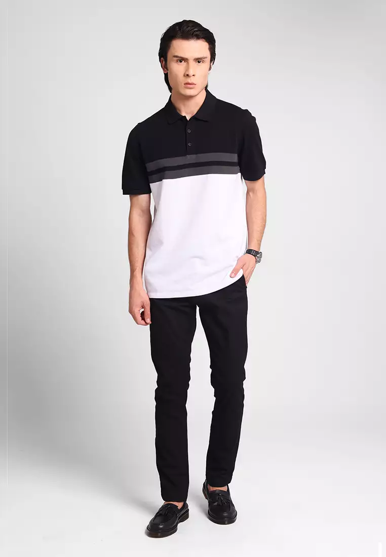 MANZONE - Kaos Polo Lengan Pendek Pria Peter 04 Slim Fit - Black Warna Black