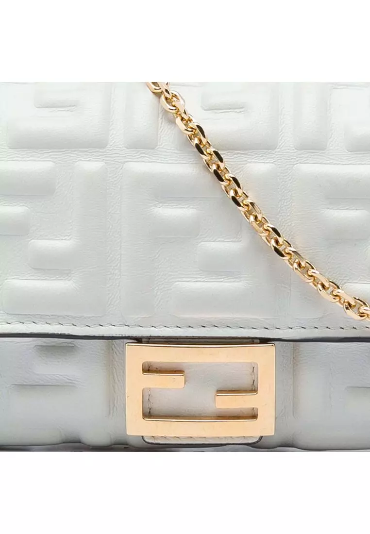 Pre-Loved Fendi Zucca Embossed Nappa Baguette Continental Wallet With Chain