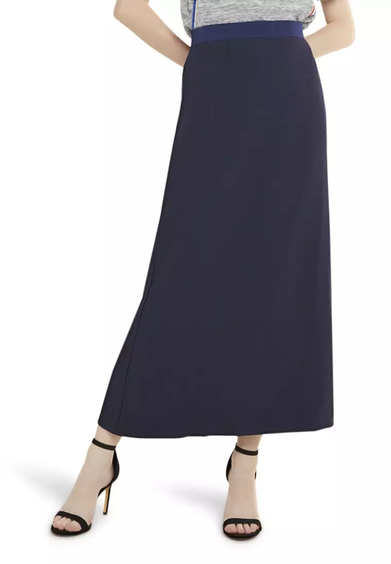 Plain Maxi Skirt Rok Polos Span Panjang Bawahan Wanita Premium Quality - Navy