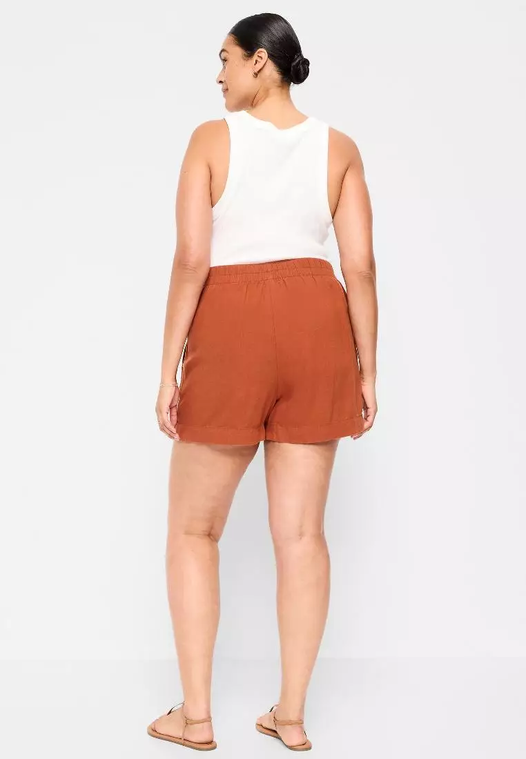 High-Waisted Beach Linen Pull-On Shorts