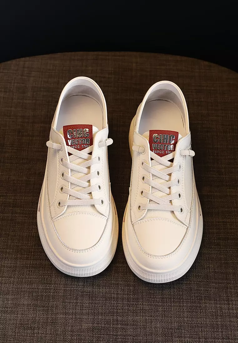 Genuine Leather Flat White Sneakers RX-Y5990