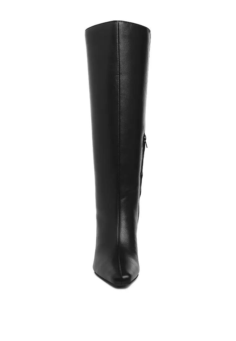 Kitten Heel Long Boots in Black
