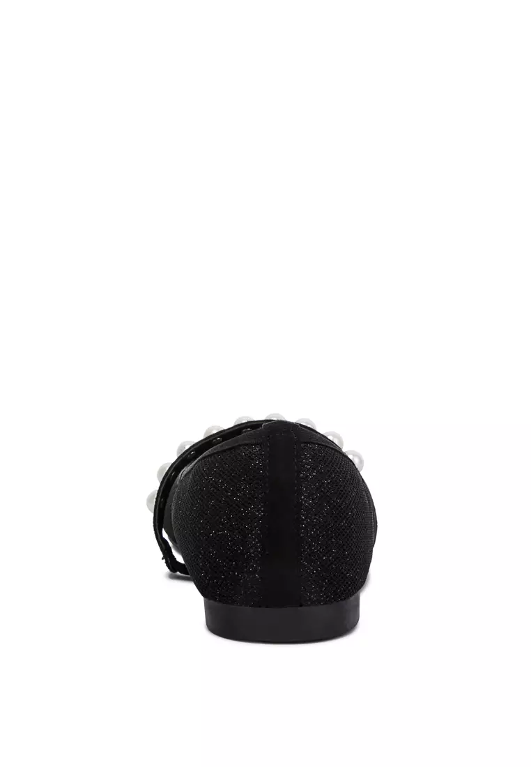 Flat Balerina Berhias Mutiara Hitam