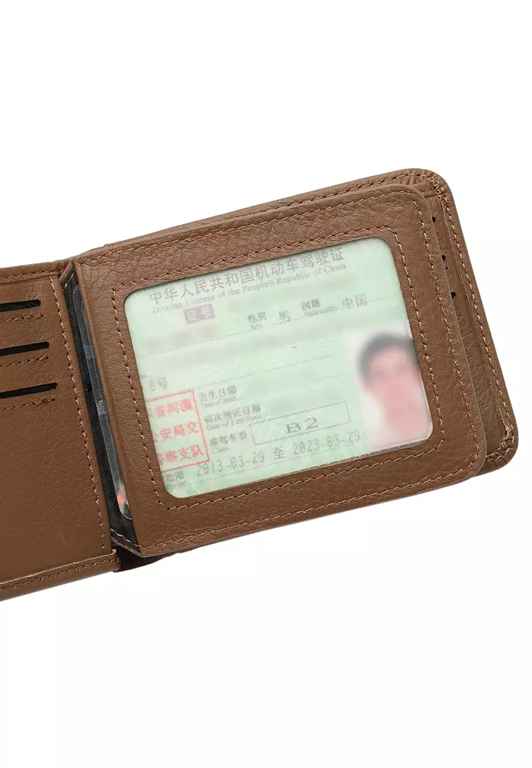 Men's RFID Genuine Leather Bi Fold Center Flap Short Wallet