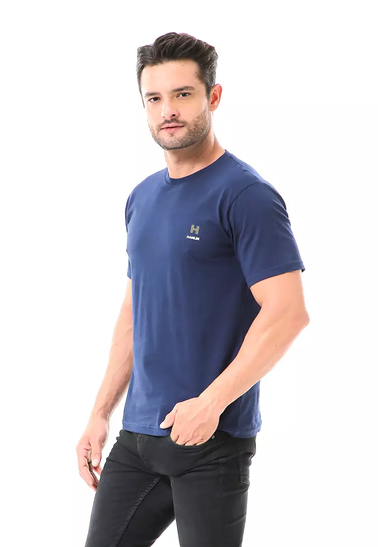 Aisley Atasan Pria Kaos Polos Lengan Pendek Casual T-Shirt Desain Simple Material Cotton ORIGINAL - Navy