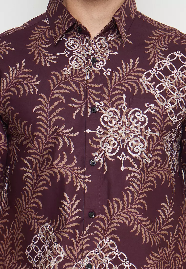 Regfit Hiranya Maroon Kemeja Batik Pria Lengan Pendek