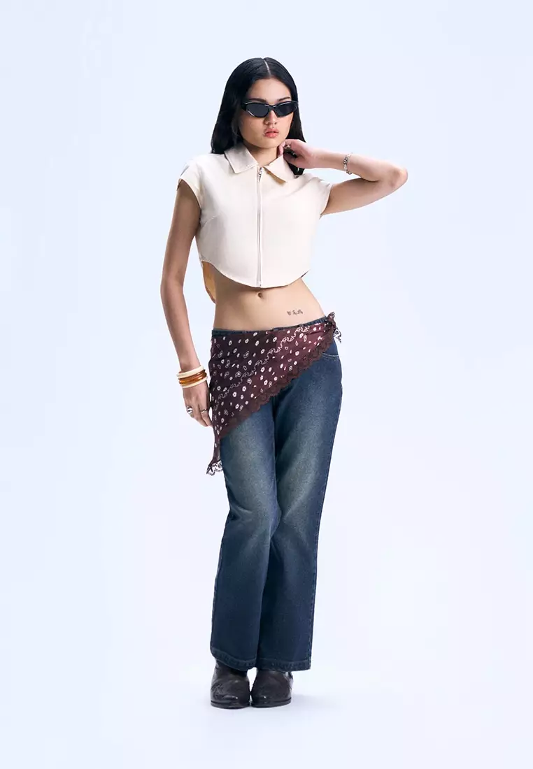 Princess Cut Zip-Up Slim Cropped Shirt