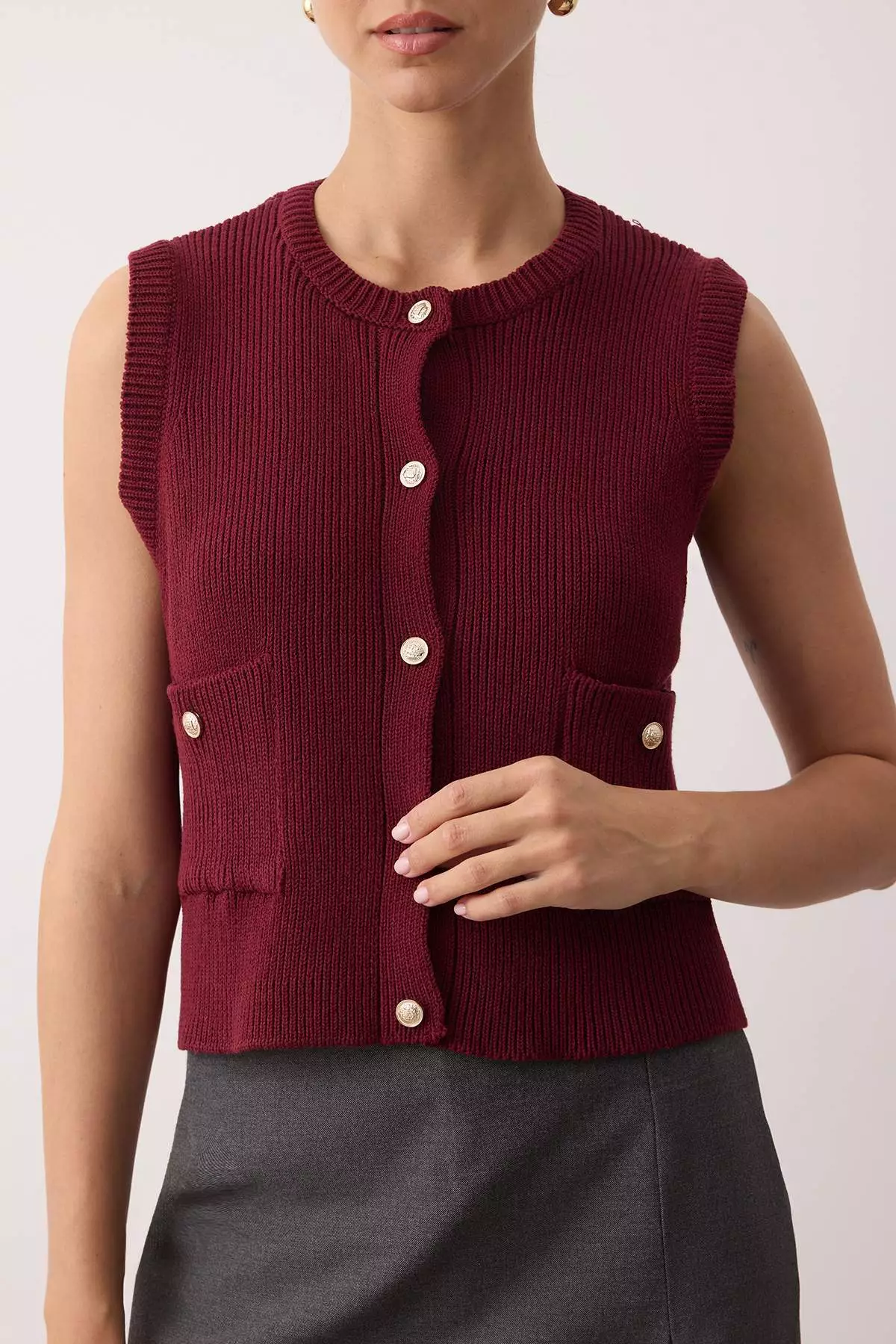 Burgundy Cotton Blend Crop/Short Vest