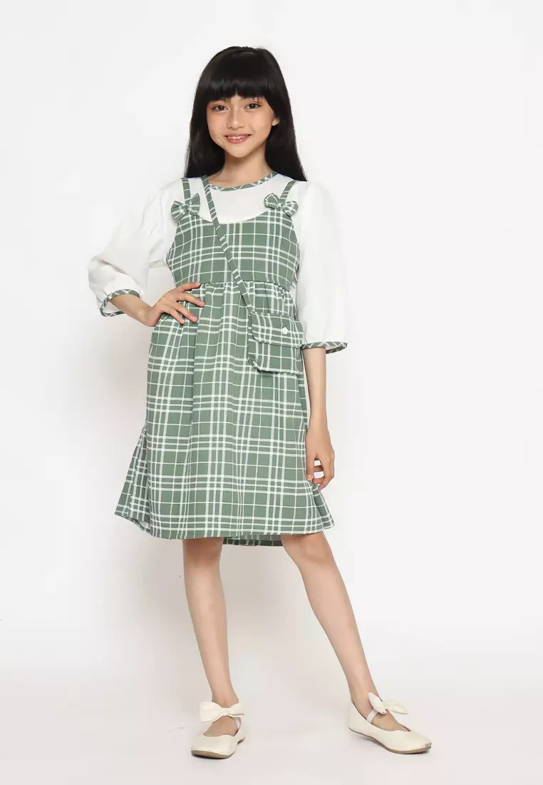 Dress Anak Perempuan Kotak Pita Green - CUTE