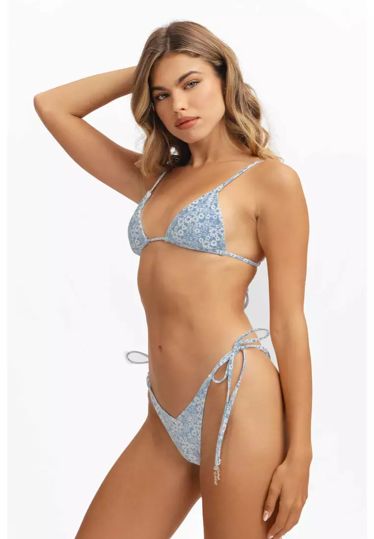 Kelly Side-Ties Cheeky Bikini Bottoms / Blue Blossom