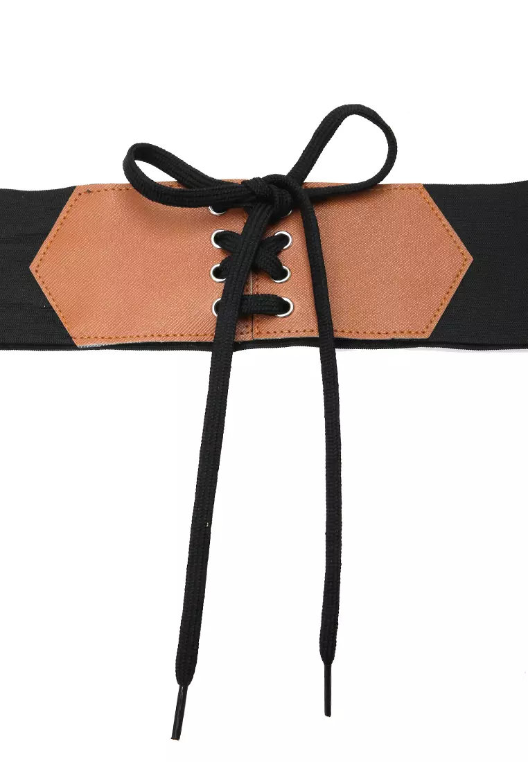 Alexa Ikat Pinggang Wanita Gesper Tali Pita Fashion Belt Material Karet ORIGINAL - Brown